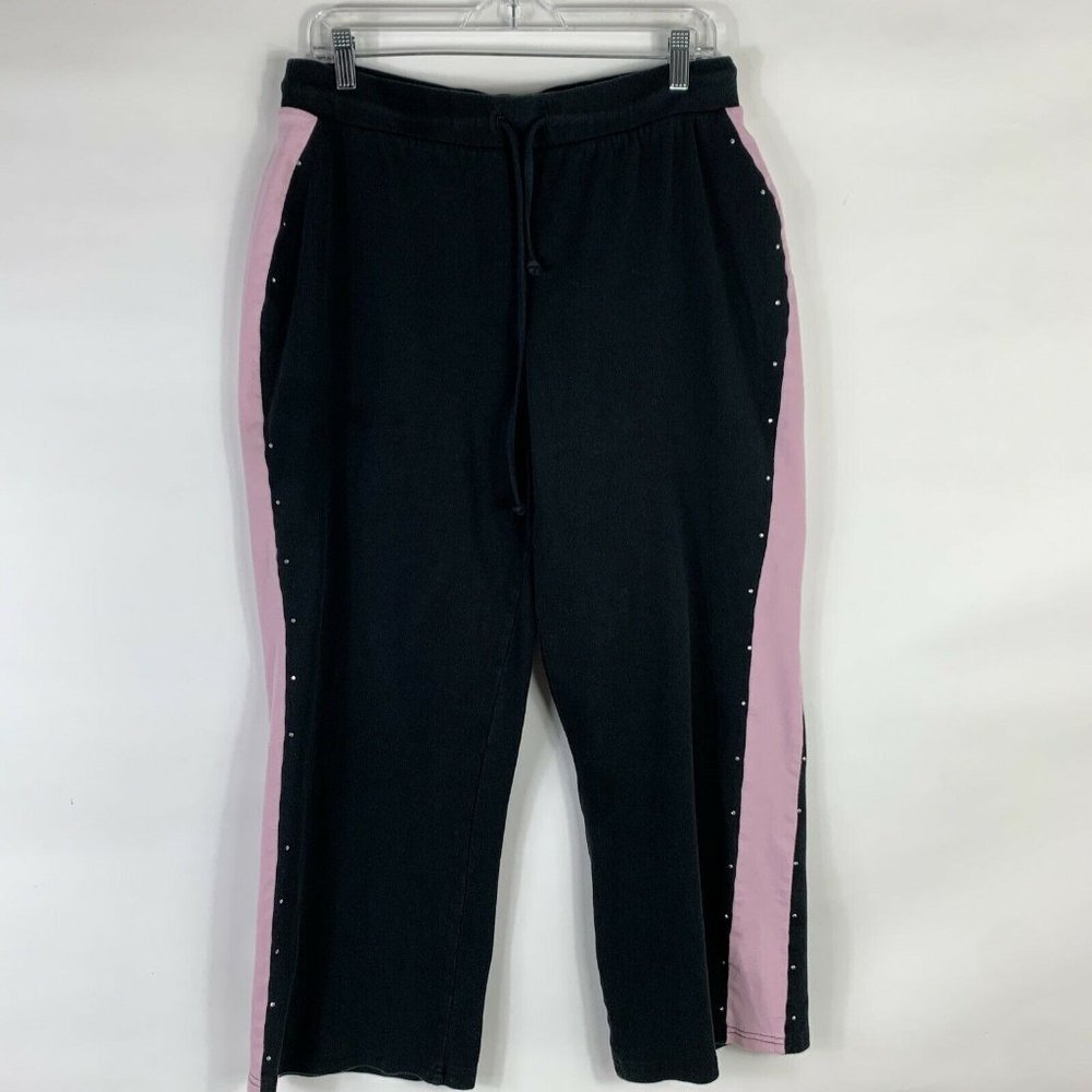 Fashion Bug Sweatpants Girl's 14-16 Elastic Waist Drawstring Lounge Black Pink